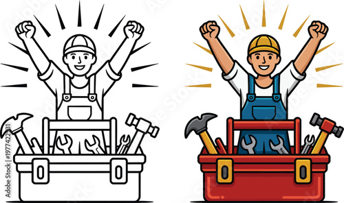 Professional Contractor Celebrating Project Completion for Home Repair Maintenance Services and Reliable Handyman Business Success