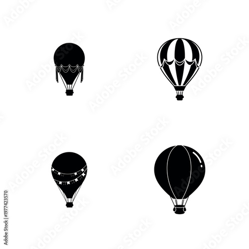 Vintage Hot Air Balloon Silhouette Vector Icon Set for Travel Design