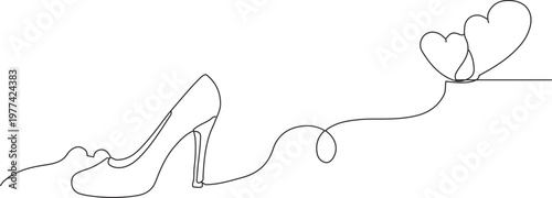 continuous line drawing of a woman's high heel shoe with a butterfly