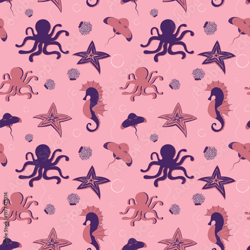 nautical pattern, with images of sea creatures