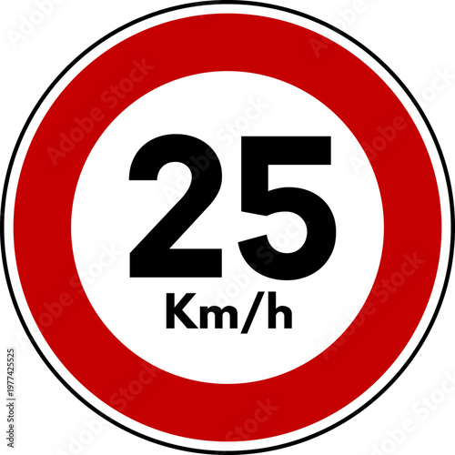 Maximum Speed Limit 25 kmh Traffic Sign Vector