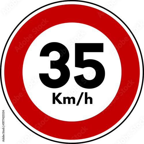 Maximum Speed Limit 35 kmh Traffic Sign Vector