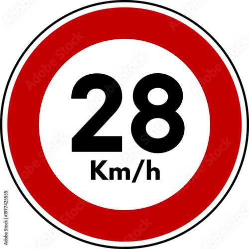 Maximum Speed Limit 28 kmh Traffic Sign Vector