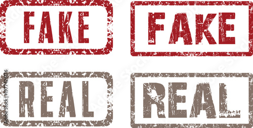 Set of grunge rubber stamps with text "fake" and "real" vector illustration.
