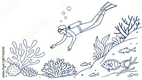 Person exploring vibrant coral reef with colorful fish swimming by