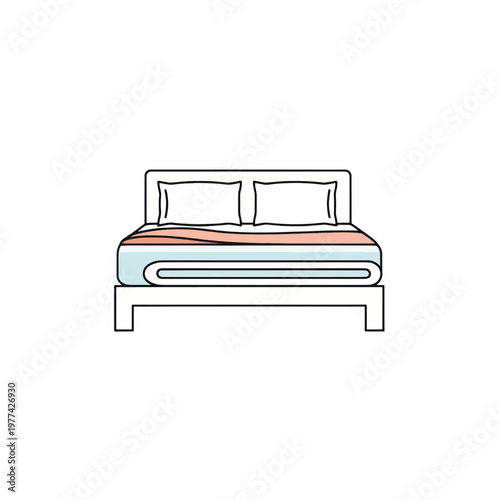 Minimalist illustration of a cozy bed with pillows in a calm bedroom setting.