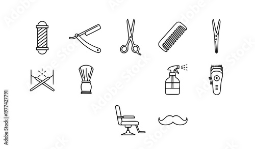 Minimal Barbershop Line Icons Set Hair Salon Vector Illustration
