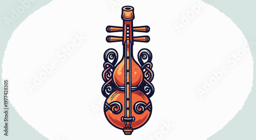 Vibrant Orange Erhu Instrument Illustration