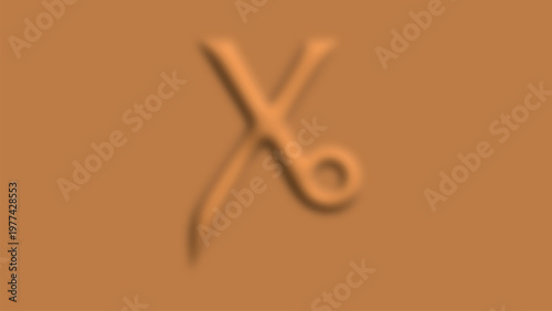 Minimalist embossed scissors icon on soft warm textured background.