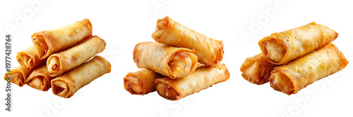 Set of freshly fried large veg spring roll with visible on transparent png background. Ai generated