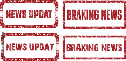 Red distressed rubber stamps vector illustration "news update" and "breaking news".