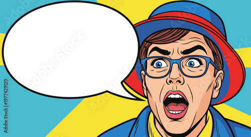 A crazy funny businessman with a beard and glasses opens his mouth to scream with an angry expression, showing his teeth as he shouts