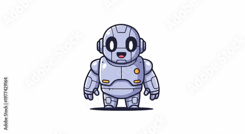 Cute cartoon robot standing and smiling.