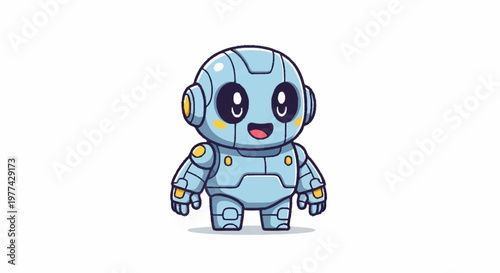 Cute cartoon robot character with big eyes and a smile.