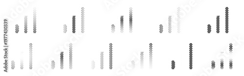 Bar Chart Halftone Icon Collection – Bar Chart Dotted Circles Halftones Geometric Dots Gradient – Dot Spray Gradient Vector Set – Bar Chart Illustration Halftone Gradient