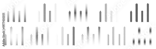 Bar Chart Halftone Icon Collection – Bar Chart Dotted Circles Halftones Geometric Dots Gradient – Dot Spray Gradient Vector Set – Bar Chart Illustration Halftone Gradient