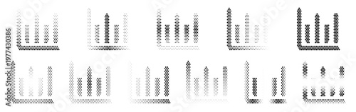 Bar Chart Halftone Icon Collection – Bar Chart Dotted Circles Halftones Geometric Dots Gradient – Dot Spray Gradient Vector Set – Bar Chart Illustration Halftone Gradient
