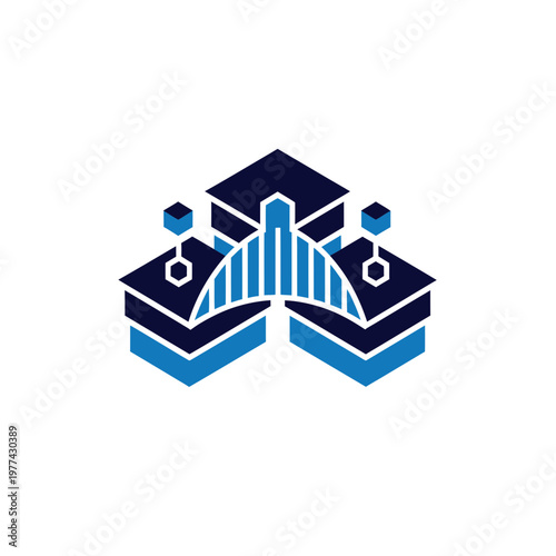 Modern Architectural Structure With Blue Accents And Geometric Elements