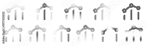 Bar Line Chart Halftone Icon Collection – Bar Line Chart Dotted Circles Halftones Geometric Dots Gradient – Dot Spray Gradient Vector Set for Modern Graphic Design