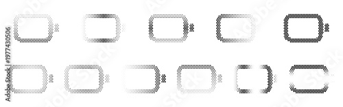 Battery Empty Halftone Icon Collection – Battery Empty Dotted Circles Halftones Geometric Dots Gradient – Dot Spray Gradient Vector Set for Modern Graphic Design
