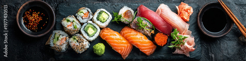 Fresh sushi platter minimal composition food photography