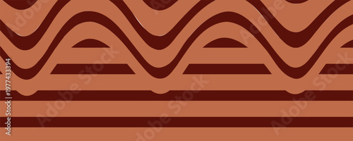Retro coffee color background. Milk chocolate liquid dessert texture. Wavy swirl candy pattern for poster, cover, banner, pamphlet. Vintage brown trippy hippie wallpaper in 60s or 70s style. Vector