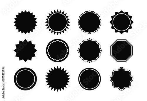 Set of black circular price tag shapes for promotional advertising stickers and seals