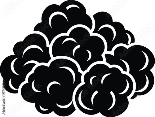 Cluster of popcorn kernels silhouette representing group of popped corn snacks for menu design.