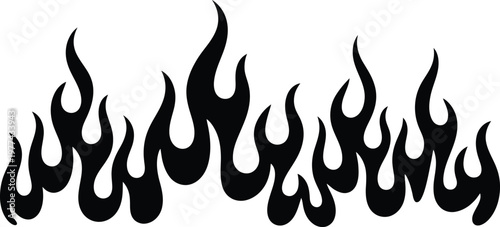 Black flame vector silhouette collection isolated on transparent checkered background