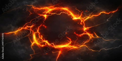 Burning flames glowing in the dark with smoke and fiery energy