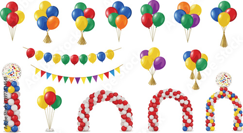 Colorful Party Balloon Decoration Set with Balloon Arches Bunches Garlands and Celebration Elements for Birthday Event Festival and Festive Design