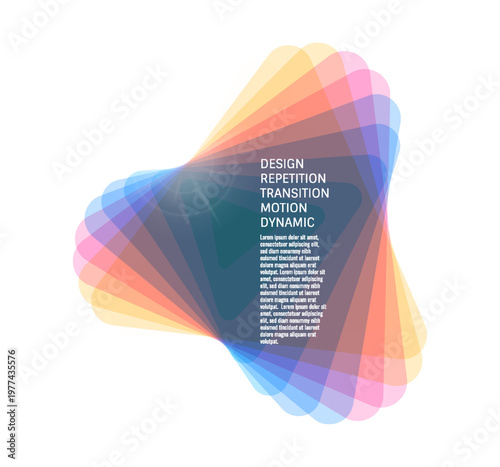 A geometric triangular figure. Offset and layering. A translucent element. 3D vector illustration for brochure, poster, cover, card, presentation, flyer or banner.