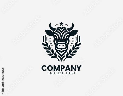 Free Download Cow head combined with wheat plant is presented in clean minimalist line style illustration logo design - GFXLoad