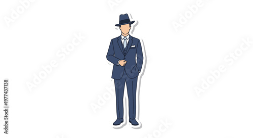 Businessman in a blue suit and hat standing confidently