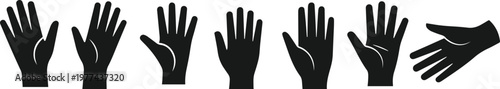 Human Hand Silhouette Set with Multiple Hand Poses Vector Collection