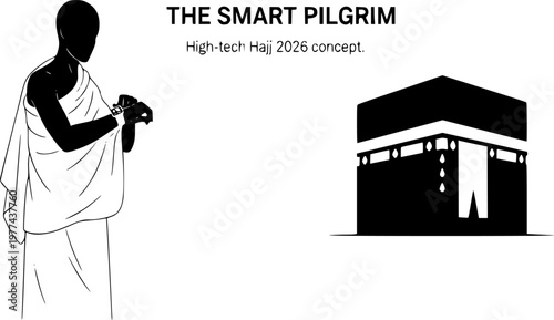Smart Hajj Pilgrim Silhouette Smartwatch Technology Navigation Mecca Islam Religion Vector