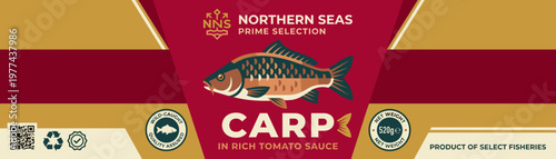 Unique packaging design for carp in rich tomato sauce from Northern Seas brand