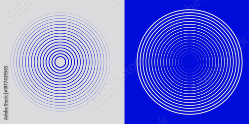 Abstract, hypnotic background with concentric circles. Colorful halftone graphic design elements. Sound wave vector illustration.