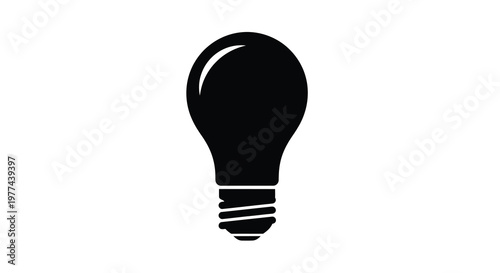 A simple black silhouette of a traditional incandescent light bulb on a white background high quality