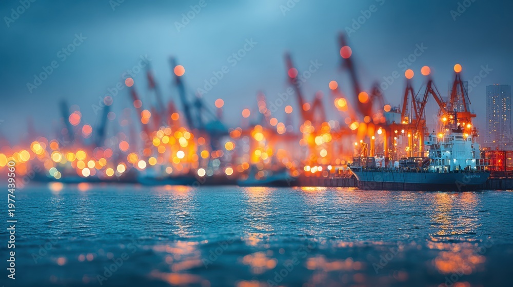 Obraz premium Industrial harbor blur with cargo flow and logistics infrastructure