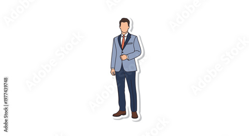 Cartoon businessman standing with hand on hip in blue suit