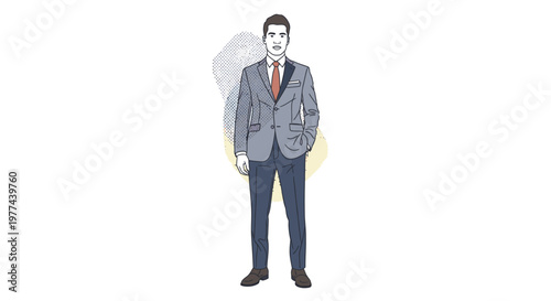 Businessman in gray suit and red tie standing confidently