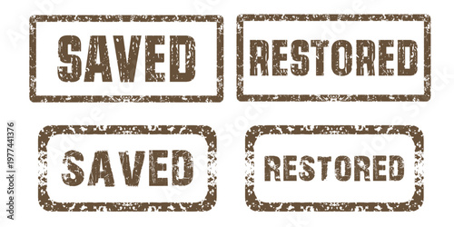 Saved and restored vector illustration: grunge, worn, distressed rubber stamp set on white.