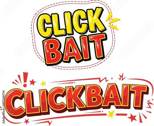Clickbait Text Style Vector Graphic With Yellow and Red Colors And Stars Around The Words