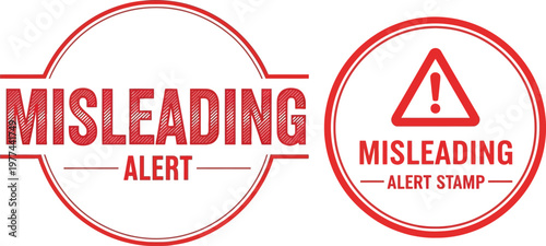 Misleading Alert Stamp and Warning Sign Icon Collection for Information Integrity and Cautionary Communication