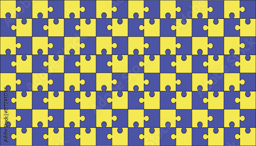 Abstract blue and yellow jigsaw pattern for problem solving and integration design, editable vector template