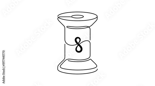 One Line Continuous Drawing Thread Spool Figure Eight Vector Icon

