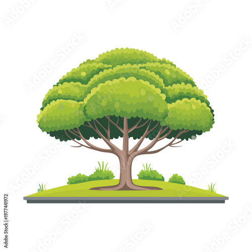Vector illustration of a lush green tree with a full canopy and visible roots providing essential