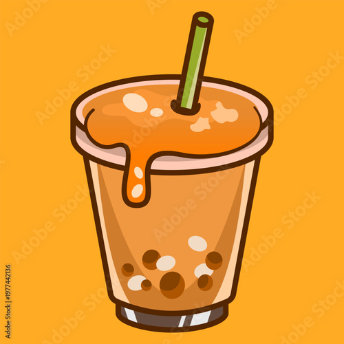 Iced Caramel Coffee Macchiato or Latte with Whipped Cream Vector Illustration
