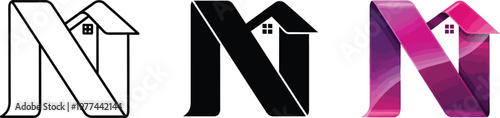 Letter N logo with house roof real estate branding element abstract geometric design for property business